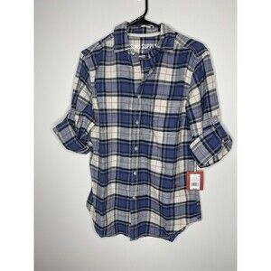 Mossimo Men's Long Sleeve Roll Tab Button Down Shirt (Small, Blue Plaid) NWT